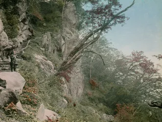 på väg till Kegon-vattenfallen i Nikko, cirka 1900 - 1915 (fotografi)