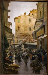 Den gamla marknaden från Degli Speziali Street, ca 1882 (olja på duk)
