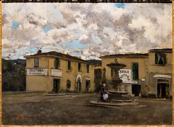 Det lilla torget i Settignano i en regnig dag, ca 1861 (olja på duk)