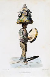 Tamburinmannen, graverad av Giovanni Fusaro (1803-1894) efter en teckning av Teodoro Duclere (1816-1867). Italien