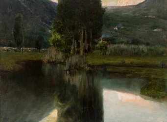 Sjön med cypresser och hus, 1923.