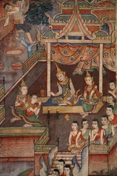 Detalj från en väggmålning i Viharn laikam vid Wat Phra Singh