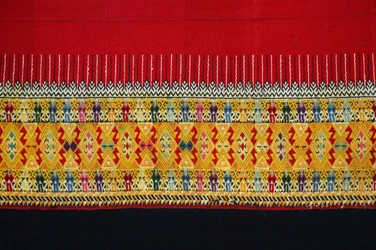 Mönstrat tyg med dubbla krokar, Chom Thong, Chiang Mai, Thailand (textil)