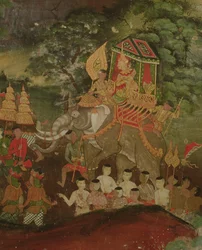 Kung Sanjaya på en elefant, Wat Suwannaram, Dhonburi, 1831