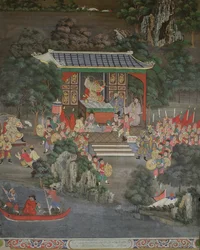 Scen med kinesiskt inflytande, Sala Geng, Wat Bowonniwet Vihara, Bangkok