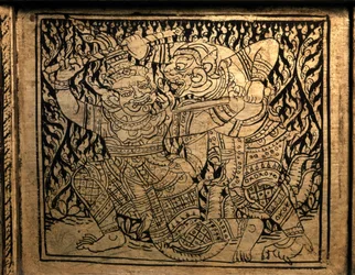 THAI KONST: En episod i "Ramayana". Bokskåp, Bangkok Style