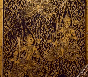 Garderob för sutra, snidat och lackat trä, från Bangkok, Thailand, Detail, Thai Civilization, tidigt 1800-tal