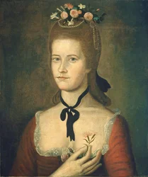 Porträtt av en dam i rött, ca 1785-1790 (olja på duk)