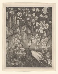 Död fågel under hassel- och kaprifolgrenar Flower Studies (originaltitel)
