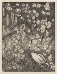 Död fågel under hassel- och kaprifolgrenar Flower Studies (original serietitel)