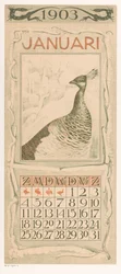 Kalenderblad för januari med påfågel - Kalender 1903, 12 litografier av Th. v. Hoytema (serietitel)
