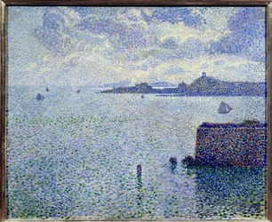 Segelbåtar och mynning. Målning av Theodore Van Rysselberghe (1862-1926), Bel.