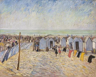 Strandbild med badvagnar (Knocke)