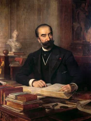 Porträtt av Sadi Carnot (1837-1894) på hans kontor, president från 1887 till 1894 Målning av Theobald Chartran (1849-1907) Collection Carnot