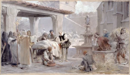 Skiss till Sorbonnes trappa: Ambroise Paré vid belägringen av Metz, ca 1888 (blyerts, olja på duk)