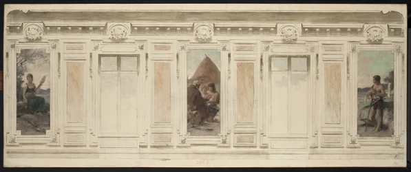 Skiss för vigselrummet i Courbevoies stadshus: Fileuse. Bröllopet. Berger, år 1884 (olja på duk)