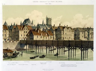 Det stora Châtelet och träbron (1621-1643) - i "Paris från 1200-talet till våra dagar" av Hoffbauer, red. Firmin Didot & Cie