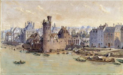 Utsikt över tornet i Nesles i Paris på 1600-talet. Akvarell av Theodore Joseph Hubert Hoffbauer (1839-1922) 1800-talet. Paris, Musée Carnavalet