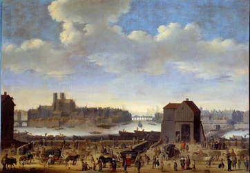 Utsikt över Quai och Pont de la Tournelle, Ile de la Cite och Ile Saint Louis i Paris omkring 1646 Målning av Theodor Dirck Matham (1606-1676) 1646 Dim. 1,0 x 1,41 m Paris, Musee Carnavalet