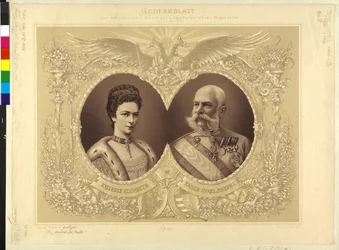 Kejsare av Österrike med familj Minnespapper från 40-årsdagen av bröllopsceremonin Hennes Majestät 24. April 1854 1894