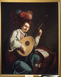""Lutspelaren"" Målning av Theodor Rombouts (1597-1637) Regionala konstmuseet från 1600-talet, Vinnytsia