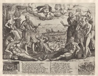 Jämförelse mellan Oranje och Alva, med Spanska Fury i bakgrunden, ca 1577