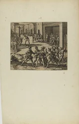 (Jacobus Almagrus a Ferdinando Pizarro Invincula Coniicitur in Carcere....) (från boken, Americae, del sex)