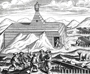 Stycka upp en björn på Nordpolen, ca 1600 (gravyr)
