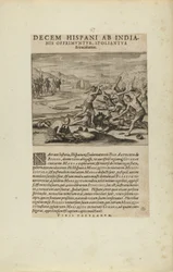 Decem Hispani ab India-/nis Opprimuntur, Spoliantur/and Trucidantur. (från boken Americae, del sju och åtta)