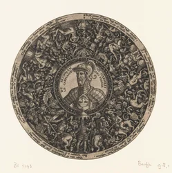 Medaljong med byst av Dårskapens kapten, Theodor de Bry, ca 1577 - ca 1578