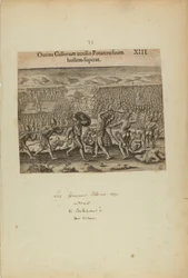 Outina Gallorum Auxilio Potanou Suum Hostem Superat. XIII. (från boken Americae, del två)