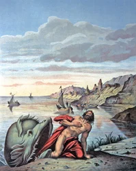 Jonas kommer ut ur valens mage, mitten av 1800-talet (illustration)