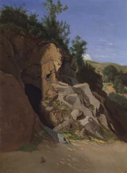 Landskap med en grotta.