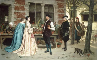 The Flower Seller (olja på panel)