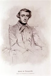Porträtt av Alexis de Tocqueville. Litografi av Chasseriau. 1800-talet.