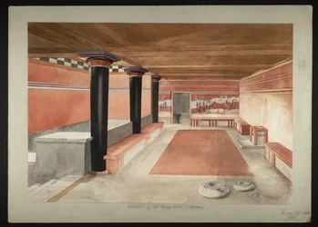 Målning av det omarbetade tronrummet i Minospalatset i Knossos (Evans Fresco Drawing B/4 a))