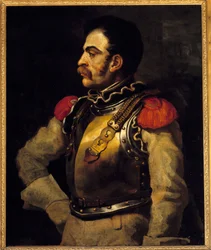 En gevärsman sett i mitten av kroppen. Målning av Theodore Gericault (1791-1824)