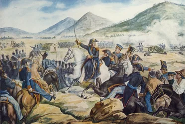 Den argentinske generalen Jose de San Martin (1778-1850) i slaget vid Chacabuco den 12 februari.