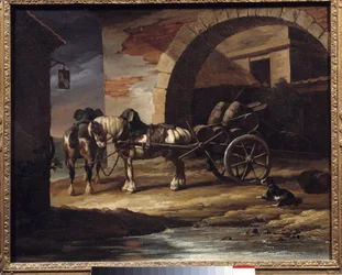 Vagn lastad med vinfat eller Haquet-målningen av Theodore Gericault (1791-1824) 1819 Dim. 0,6x0,73 m Providence. Museum of Art