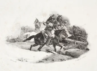 Cuirassiers laddar ett artilleribatteri.