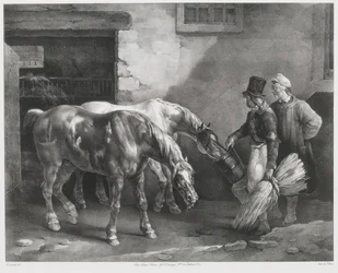 Två posthästar vid en stallport (Two Post-Horses at a Stable Door)