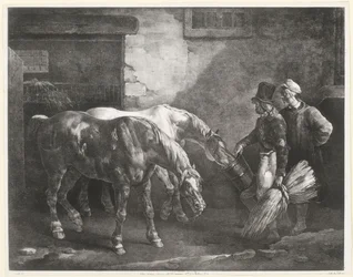 Två posthästar vid en stallport (Two Post-Horses at a Stable Door)