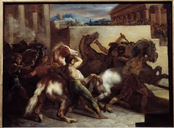 Gratis hästkapplöpning i Rom Målning av Theodore Gericault (1791-1824) 1817 Sön. 0,45x0,6 m
