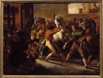 Gratis hästkapplöpning i Rom. Målning av Theodore Gericault (1791-1824)