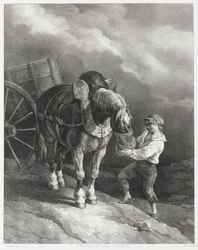 Pojke som matar havre till en uppspänd häst (A Boy Giving Oats to a Hitched Horse)