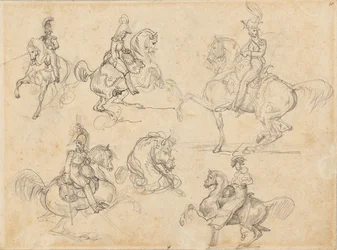 Hästar och ryttare (recto); Hästar (verso)