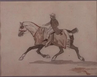 Liten brudgum på en travhäst (penna och akvarell)