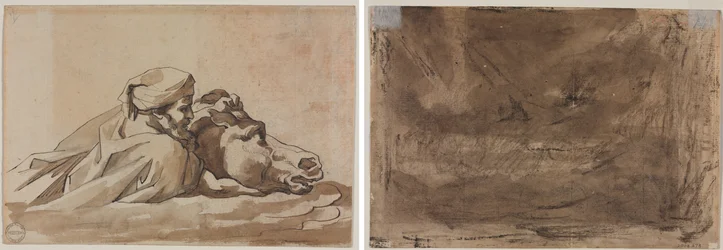 Man som greppar en häst i vatten, efter Poussins "Deluge" (recto); Kompositionsstudie? (möjligen för "Poussin