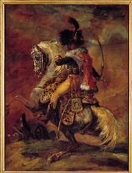 Officer ur kejsergardets beridna jägare i anfall, målning av Théodore Géricault (1791-1824), 1800-talet, So. 0,52 x 0,4 m, Paris, Musée du Louvre