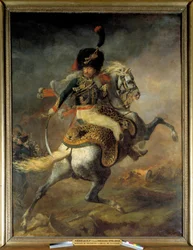 Officer i kejsergardets beridna jägare under anfall, målning av Théodore Géricault (1791-1824), 1812, H. 3,49 x 2,66 m
